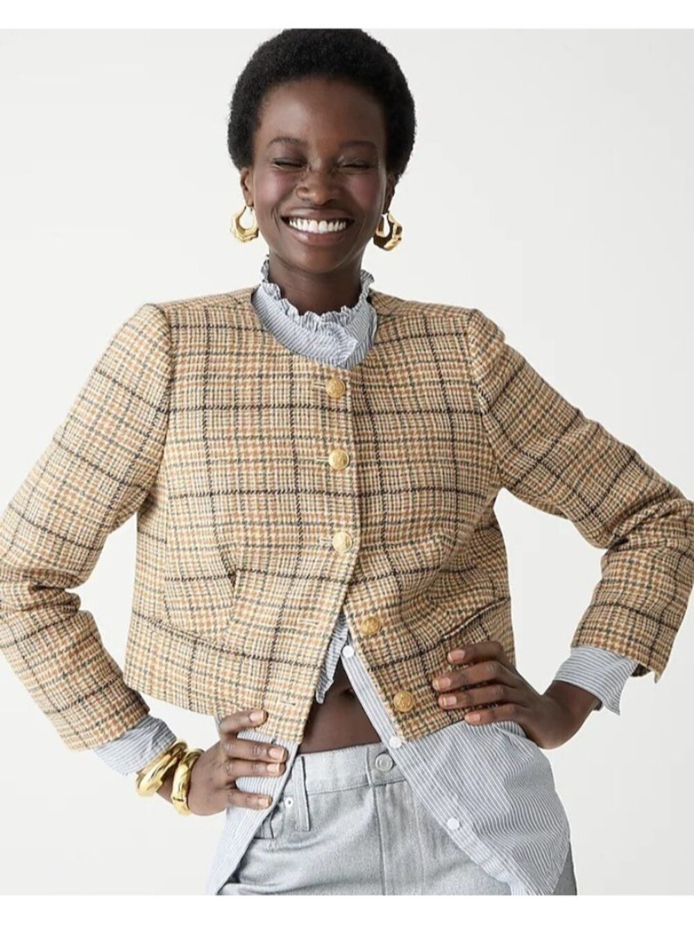 NWT J.Crew Louisa Lady Jacket in Brown Ivory Sherlock Plaid English Wool 6
